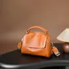 Bolso cruzado de piel suave Bolso de piel genuina para mujer Bolso Boston de piel curtida vegetal vintage Bolso de mano para transmisión en vivo Bolso de hombro 780