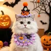 Babero de Halloween para Mascotas, Set de Sombrero Divertido de Cabeza de Calabaza para Gato y Collar, Decoración Fotográfica de Fantasma Osito para Perro
