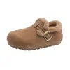 Sapatos Birkenstock de Cobertura Total para Inverno Femininos Retro Fivela de Metal Sapatos de Algodão com Pelúcia Base Plana Fosca Antiderrapante Quente Lã de Cordeiro