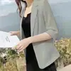 Blazer de Lino para Mujer, Delgado Protector Solar 2025 Nuevo Estilo Coreano Chaqueta de Traje Profesional, Modelo Corto de Verano Versátil
