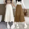 Saia de Tricô Feminina, Novo Estilo Outono/Inverno 2026, Engrossada, Cintura Alta, Emagrecedora, Plissada, Elegante Saia Evasê Cauda de Peixe, Primavera/Verão