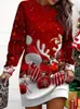 Roupas femininas populares europeias e americanas para Amazon transfronteiriça: vestido suéter de Natal estampado, gola redonda, modelagem solta, moderno