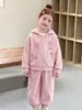 Conjunto de moletom bordado para meninas, novo estilo outono/inverno, moletom com zíper e orelhas de coelho estilo coreano e leggings, roupas infantis