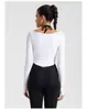 Ropa de Yoga para Celebridades de Internet, Tops con Almohadillas en el Pecho para Mujer, Camisetas de Running para Otoño e Invierno, de Manga Larga, Versátiles, con Cuello Halter, Ajustados, Ropa Deportiva para Fitness