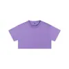 Novo top feminino de cor sólida para o verão, 210g, cropped, caimento justo, com ombros normais, estilo curto, sem botões, algodão puro, manga curta