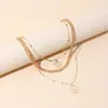 Europa y Estados Unidos Collar de Colgante Redondo Apilado Multicapa Transfronterizo para Mujer ins Viento Frío Ojo del Diablo Cuelga Cadena para Clavícula