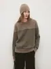 Suéter Joc de Punto de Lana a Rayas de Bloques de Color con Cuello Redondo, Tejido Grueso de Patchwork para Otoño e Invierno