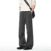 Pantalones Casuales de Rayas Verticales Color Avena Estilo Old Money con Cordón para Hombre, Pantalones de Verano Fluidos de Lujo Ligero, Corte Holgado Talla Grande Pantalones Largos
