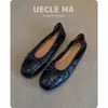 Versión de Piel de Oveja~Zapatos Franceses Individuales de Piel Genuina para Mujer Planos Elegantes Zapatos de Noche Bailarinas con Lazo Suela Suave Zapatos de Rollo de Huevo