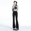 Pantalones de Pana Negra Micro La Jeans para Mujer Primavera y Otoño 2024 Nuevos de Cintura Alta Adelgazantes de Campana de Herradura Otoño e Invierno con Forro Polar