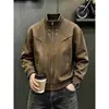 Chaqueta de cuero PU retro americana con cuello alto, unisex, holgada y casual, adecuada para primavera y otoño, con un diseño único de chaqueta de béisbol deconstruida, moderna