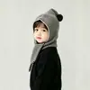 Bufanda de Punto para Niños con Gorro Integrado Otoño e Invierno Gorro Cálido para Protección de Orejas para Niños y Niñas Rayado Estilo Coreano Lindo Gorro de Lana