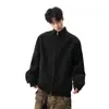Jaqueta Suéter Pesada com Gola Alta para Homens, Marca Tendência de Primavera, Casual Solta Cleanfit, Estilo Preguiçoso, Jaqueta Cardigan Cinza