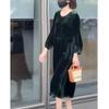 22785 Damei Ai Yuan Otoño/Invierno 2025 Nuevo Vestido de Terciopelo de Cuello Redondo para Mujer, Vestido de Mujer Holgado y Adelgazante