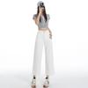 Calça Jeans Reta Off-White de 8/9 para Mulheres 2026 Novo Estilo Transfronteiriço de Verão com Bolsos Diagonais Frontais Calça Wide Leg Retrô