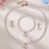 Conjunto de Joias Infantis Pérola Transfronteiriça Fofo Menininha Liga de Zinco Óleo Laço Colar Pulseira Anel Brincos