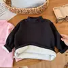 Roupa Infantil Menina Veludo Plus Base Camada 2026 Chegada Nova Inverno Bebê Térmica Fleece Quente Gola Meia Alta Manga Longa Camiseta