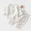 Conjunto de Gaze para Bebê Roupas de Casa para Bebê Manga Longa Top de Fibra de Bambu Calça Roupas de Verão com Ar Condicionado para Crianças Meninos Meninas