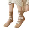 Calcetines de Otoño e Invierno de Oso Marrón de Dibujos Animados hasta Media Pantorrilla para Mujer, Forrados de Felpa, Engrosados, Modernos, Calientes para el Suelo, para Dormir, para Embarazadas