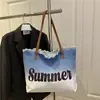 Letras Estampadas Borradas 2025 Outono Inicial Novo Estilo Personalizado Grande Capacidade Franja Cor Contrastante Estilo Estrangeiro Bolsa de Ombro Tote Feminina