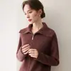 Cárdigan de Cachemira Otoño Invierno Nuevo Estilo Mujer Solapa Grande Holgado Estilo Coreano Estilo Perezoso Top Moda Cremallera Tejido