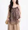 Top Camisola Delgada con Estampado de Leopardo Veljli para Mujer, Diseño de Verano, Corte Holgado, Gasa Fruncida