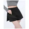 Falda de traje gris para mujer para primavera y otoño, de cintura alta, diseño anti-exposición, abertura lateral, minifalda pantalón bodycon sexy de línea A