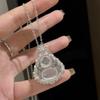 Colgante de Buda Maitreya con calcedonia de hielo y diamantes blancos, con incrustaciones de calcedonia de hielo y Buda sonriente, cadena de collar.