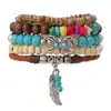 Novo chapéu estilo cowboy ocidental transfronteiriço com cabeça de touro turquesa pulseira de cordão elástico multicamadas conjunto de várias peças pulseira de contas