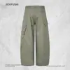 Calças de trabalho estilo americano com múltiplos bolsos para homens, vibe high-street, marca da moda, design único, modelagem solta, perna larga, calças compridas