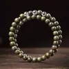 Pulsera de Nanmu Dorado Natural con Accesorios de Ébano y Ágata, Cuentas Budistas de Oración de Alta Gama Unisex