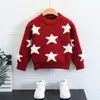 Suéteres de punto de manga larga con cuello redondo para niños, Otoño e Invierno, Suéteres de punto con estrella de cinco puntas, Suéteres cálidos de moda para niños, Tops interiores