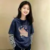 Camiseta Manga Longa Desenho Animado para Meninas Outono Roupa de Baixo Novo Estilo 2026 Crianças Tamanho Médio e Grande Camisa Camada Base Algodão Puro Falsa Duas Peças