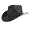 Sombrero de Cuero Occidental Transfronterizo con Pedrería, Accesorio de Escenario de Moda, Sombrero Jazz Brillante de Ala Curva, Sombrero de Vaquero al por Mayor