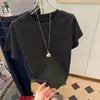 2025 Nova T-shirt de Verão Azul Klein com Ombro Direito de Manga Curta Feminina de Algodão Cor Pura Versátil Rejuvenescedora Top Clareador
