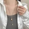 Colar de Prata com Pingente Longo em Forma de Gota Grande e Pequena, Estilo Igual de Blogueira Coreana, Design Nicho, Acessório de Corrente para Suéter High-End