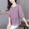 Vestido de verano para madre manga media estilo occidental camisa pequeña 2025 nueva moda top delgado talla grande camisa de gasa ropa para mujeres de mediana edad