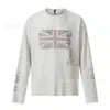 Camiseta de manga larga retro americana con estampado Union Jack, bordes desgastados, estampados de letras y retratos, corte holgado, marca de moda