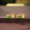 S925 Sterling Silver Banhado a Ouro Hetian Jasper Brincos Ear Buckle Requintado Oco Retro Moda Novo Estilo Chinês