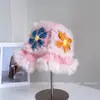 Gorro de Lana con Orejas de Conejo Tejidas, Bloques de Color Florales y León para Mujer, Invierno Nuevo, Felpa Cálida, Protección para los Oídos, Gorro de Pescador, Versátil