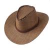 Verão Novo Chapéu de Cowboy Chapéu de Sol Chapéu de Praia Masculino Aba Larga Proteção Solar Chapéu de Cowboy Ocidental de Couro Sintético Chapéu Masculino Chapéu de Sol