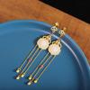 Pendientes de tuerca de plata s925 con incrustaciones de jade Hetian blanco, pendientes de flor de jade blanco, moda, estilo nacional, para mujer, transfronterizos