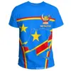 Bandera de la República Democrática del Congo y Patrón de Emblema Nacional Impresión 3D Nueva Camiseta de Manga Corta para Hombre Transfronteriza Venta Directa de Fábrica