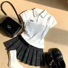 Atuendos de Verano 2026: Camiseta de Manga Corta con Cuello Polo Estilo Universitario Coreano para Mujeres y Niñas Mayores, Conjunto de Falda Dulce y Picante