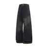 Jeans de perna larga com gradiente extra-longo para homens altos, calças retas estilo retrô americano desgastadas, caimento solto, com caimento, compridas até o chão