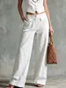 Calça Feminina Nova Primavera/Verão 2026 Estilo Europeu e Americano Amazon Cor Sólida Algodão Linho Solta Casual Wide-Leg Longa para Mulheres