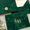 Sobre de Terciopelo de Alta Calidad Color Verde Militar Forrado con Papel y Sello de Cera, Sobre Estampado en Oro para Invitaciones de Boda, Sobre de Terciopelo Personalizado