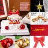 Decoración para Pastel Árbol de los Deseos de Nochevieja 2026 Inserto Acrílico Lazo Estrella de Cinco Puntas Velas Decorativas
