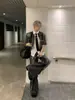 Hombrera de borde crudo mezclilla manga corta lavado mezclilla resistente traje chaqueta camisa corta estilo japonés hombre verano