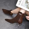 Botas de Moda de Salto Alto Pontiagudo Outono e Inverno 2023 Novo Estilo Europeu e Americano Fivela de Metal Zíper Botas Curtas Botas Femininas Botas de Couro Femininas